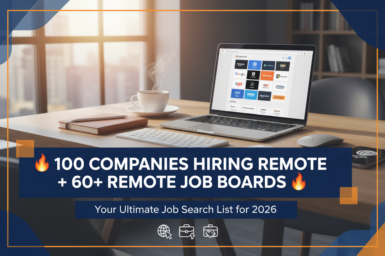 🔥 100 Companies Hiring Remote + 60+ Remote Job Boards – Your Ultimate Job Search List for 2026 🔥 make it look awesome and real